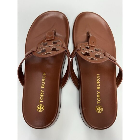 Tory Burch Miller Cloud Sandals Womens Size 12.5 Brown Logo Thong Slip On Shoes - Picture 3 of 6